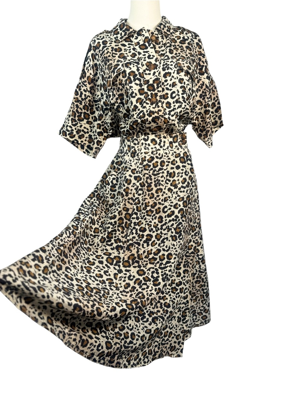 Vintage Schrader 100% Silk Leopard Print 2 Piece Skirt Set Size 8